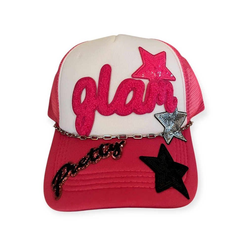 Pink and White Glam Cap with Star Accents